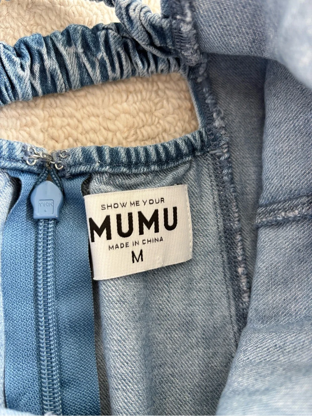 Show Me Your Mumu Steph Mini Dress Gloomy Blue Denim Open Back Revolve Size M - Picture 9 of 12